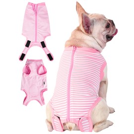 Sychien Dog Pink Recovery Suit for Large Female Spay,Male Dog Surgery Suit, Narrow Pink-White XL