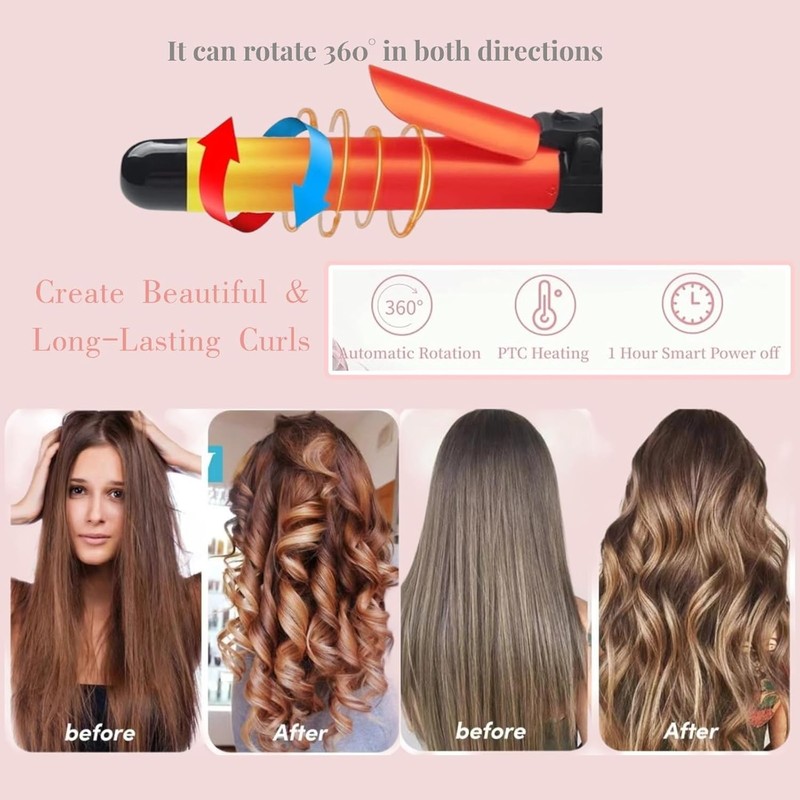 Automatic Curling Wand 28mm/1.1 inch Rotating Curling Iron for Short
