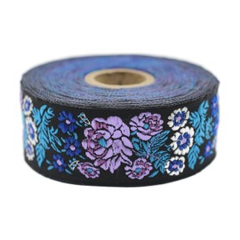 11 Yards Spool 1.37" Floral Purple and Blue Woven Trim Jacquard Ribbon Vintage Costume Trims Home Decor 35097-V4
