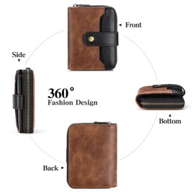 GAEKEAO Small Wallet for Women Leather RFID Blocking Bifold Zipper Pocket Credit Card Holder Card Case Wallets with ID Window