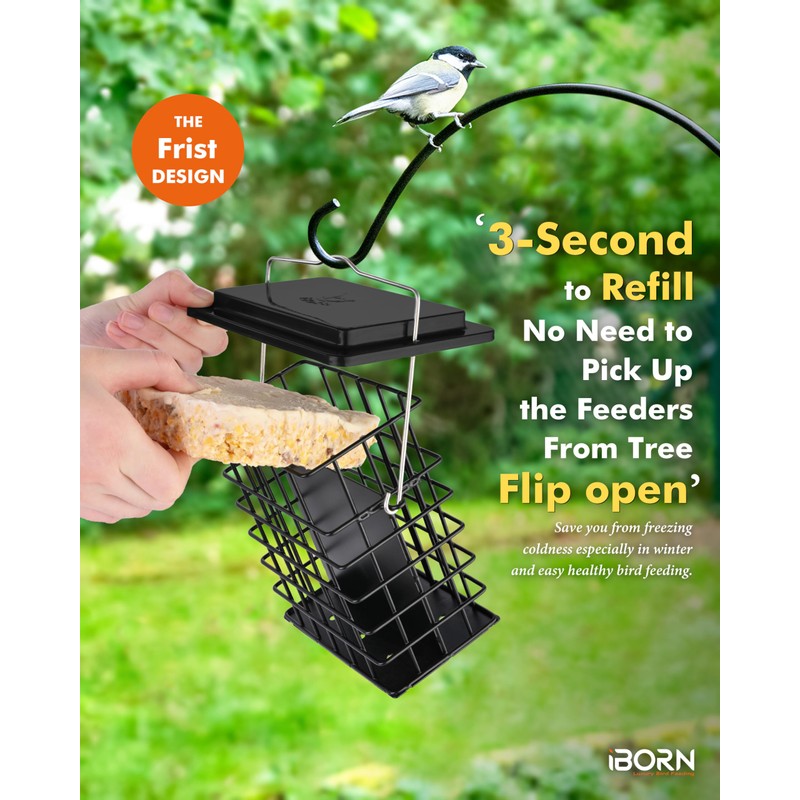 iBorn Suet Feeder Suet Bird Feeders [Double Capacity] for Outside