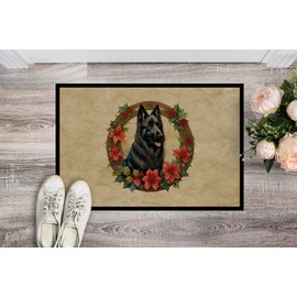 Caroline's Treasures DAC2317JMAT Belgian Sheepdog Christmas Flowers Doormat Front Door Mat Indoor Outdoor Rugs for Entryway, Non Slip Washable Low Pile, 24H X 36W