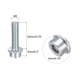 sourcing map M5x20mm Flanged Socket Head Cap Screws, 10pcs 8.8 Grade Carbon Steel Hex Socket Head Serrated Flange Bolts Machine Screws
