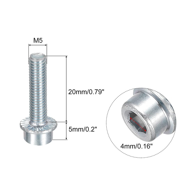 sourcing map M5x20mm Flanged Socket Head Cap Screws, 10pcs 8.8