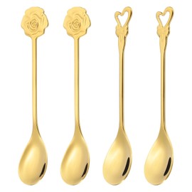 PATIKIL 4pcs Coffee Spoons, Heart/Rose Tea Spoons 304 Stainless Steel Teaspoons Small Cute for Stirring Espresso Coffee Bar Tableware Dessert Flatware Tea Party, Gold
