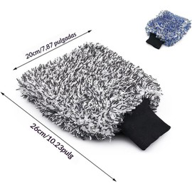 Paquete de 2 Guantes de Microfibra para Lavar el Coche,Sin Arañazos, Sin Pelusa,Acolchado de Espuma,Perfecto para Lavar Sin Enjuague, Guantes de Lavado Fáciles de Limpiar (Azul, Negro)