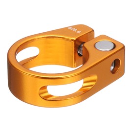 sourcing map Bike Seat Post Clamp 28.6mm Clip Aluminum Alloy Bicycle Locking Seat Post Ring with M4 Hex Screw for 25.4mm Bicycle Mountain Road Bike Tube, Gold
