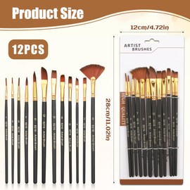 Tweozhui 12 Piece Bristle Brush Set Children's Black Acrylic Fine Brushes for Watercolour, Acrylic & Oil Painting, Versatile Tip Shapes, Ergonomic Handle, High-Quality Nylon Bristles, for Beginners