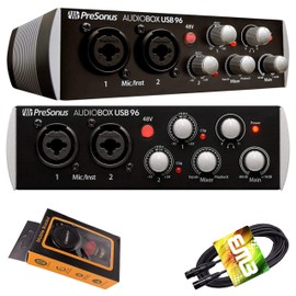 PreSonus AudioBox USB 96 Digital Audio Interface (Black) 96 kHz converters with USB Bus-Powered interface's Two Class A MIC/LINE/Instruments Preamps with Gravity Phone Holder and XLR Cable Bundle