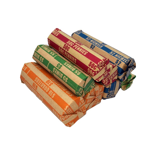 Flat Coin Wrapper 400 Assorted Pack, ABA-Standard Colored Striped Durable Kraft Paper