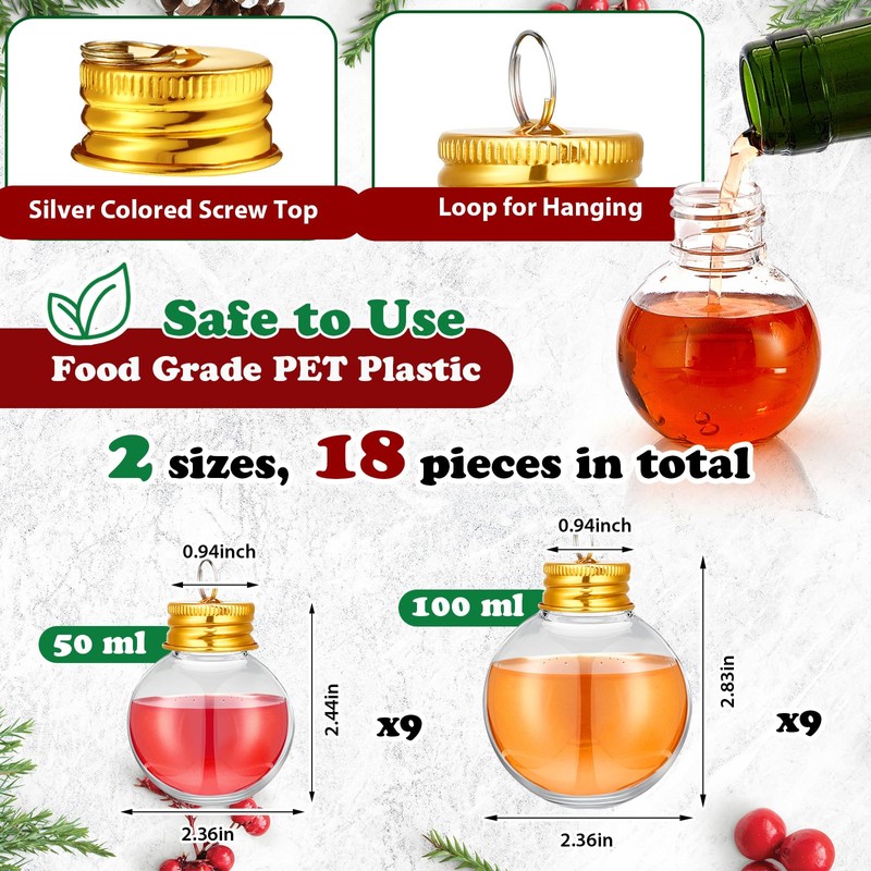 18 Pcs Fillable Ball Ornaments,Round,50 Ml,100 ml