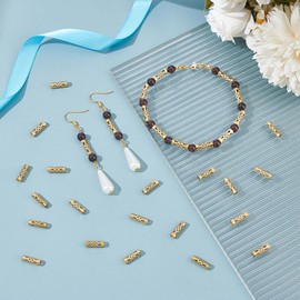 UNICRAFTALE 50Pcs Gold Tube Beads 3mm Hole Column Beads 304 Stainless Steel Tube Beads 4mm Diameter Flower Pattern Beads Bracelet Beads Metal Spacer Beads for DIY Bracelet Jewelry Making