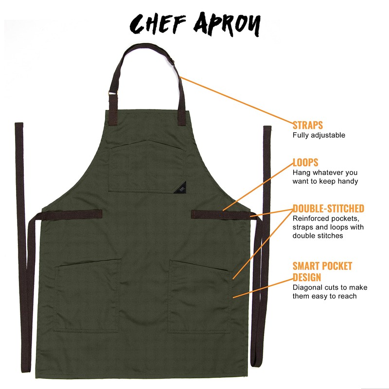 Under NY Sky Chef Apron - Professional Green Twill -