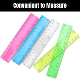 5 Pcs Rulers Multipack, Plastic Ruler 15 cm / 6 Inch Shatterproof Colorful Transparent Straight Measuring Rulers, Multipack Long Clear Coloured Ruler for Kids School Gift Office