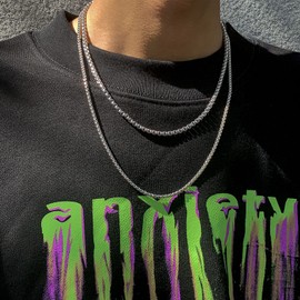 Stocking Stuffers Gifts for Women Chain Necklace for Men, Adjustable Layered Choker Necklace Trendy Stuff Items Stocking Stuffer Ideas Link Chain Necklace for Men Womens Girls (Silver)