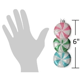 The Bridge Collection 6" Glass Stacked Peppermint Candy Ornament - Pastel Pink, Blue, and Green Peppermint Candies with Glitter Accents