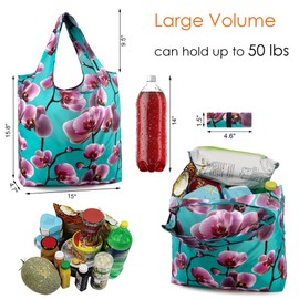 BeeGreen 12 Packs Flower Reusable Grocery Bags Reusable Tote Bags Extra Large 50LBS Cute Floral Design Foldable Reusable Bags for Women Men Lightweight Durable