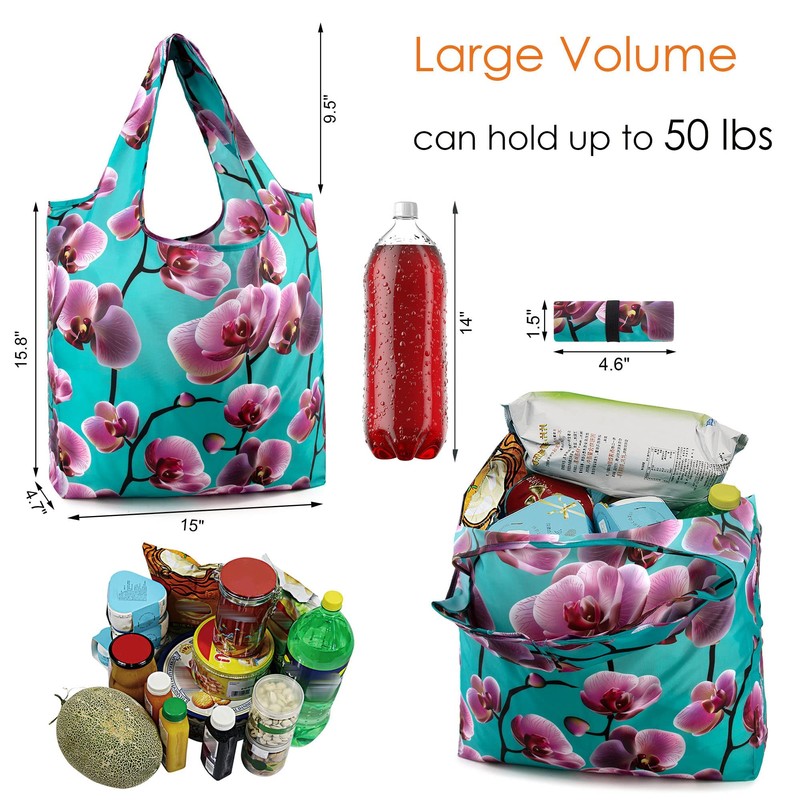 BeeGreen 12 Packs Flower Reusable Grocery Bags Reusable Tote Bags