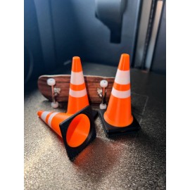 Universal 1:8 Scale TRAFFIC CONE(S) For RC Cars, Fingerboard Obstacle, Diorama. 1,4,10 PK - 1 Cone, Matte White Stripes