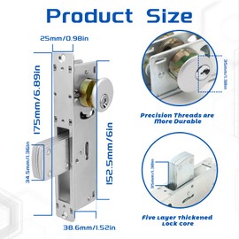 Storefront Door Mortise Lock Swing Deadbolt,Commercial Mortise Lock Double Cylinder Deadbolt Lock Set,in Aluminum(1-1/8" Backset) (Flat Locking Tongue)