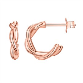 PAVOI 14K Rose Gold Plated 925 Sterling Silver Post Twisted Hoop Earrings | Small Open Hoop Earrings | Women's Braided Hoop Earring