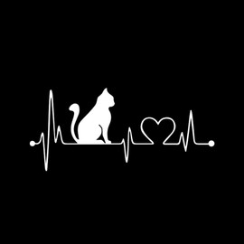 2pcs Cat in Heartbeat Line Sticker - 7.09"x3.15" Waterproof Vinyl Decal for Car Bumper, Window, Notebook, Guitar | Car Accessories | A Gift for Pet Lovers |#AZ164 (White)