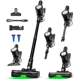 Cordless Vacuum Cleaner, 46Kpa/55 Mins Vacuum Cleaners for Home, Self-Standing Stick Vacuum with Rechargeable Dock,LED Display & Anti-Tangle,Lightweight Rechargeable Vacuum for Carpet,Floor (Black)