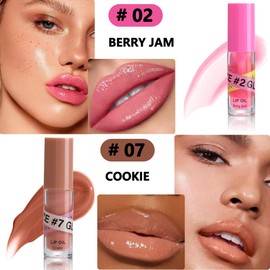 2 Colors Lip Gloss Oil Kit, Moisturizing Shiny Lip Plumper Oil Long Lasting Waterproof Non-sticky Clear Tinted Lip Gloss Glazed Lip Duo,Glitter Hydrating Lip Glow Oil,Makeup Gift for Women Girl-Set C