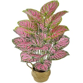 Artificial Potted Caladium Plant with Lifelike Green Leaves, Ornament Artificial Plants Simulated Potted Bonsai Decoration Tree Leaf Potted Garden Floor Home Room Decorate (Red(No Flowerpot), 85cm)