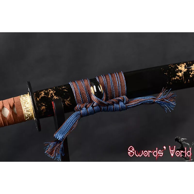 Brown & blue two side Synthetic Silk Sageo For Japanese