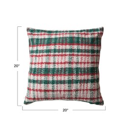 Creative Co-Op Square Woven Cotton Blend Pillow, Color, Plaid, Cream Red Green