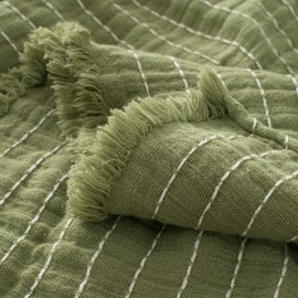 GINAMUSE Muslin Throw Blanket for Bed 100% Cotton Gauze Fall Blankets Lightweight Soft Cozy Breathable Summer Throws for Adults All Seasons Use,90"x90" Queen Size Sage Green