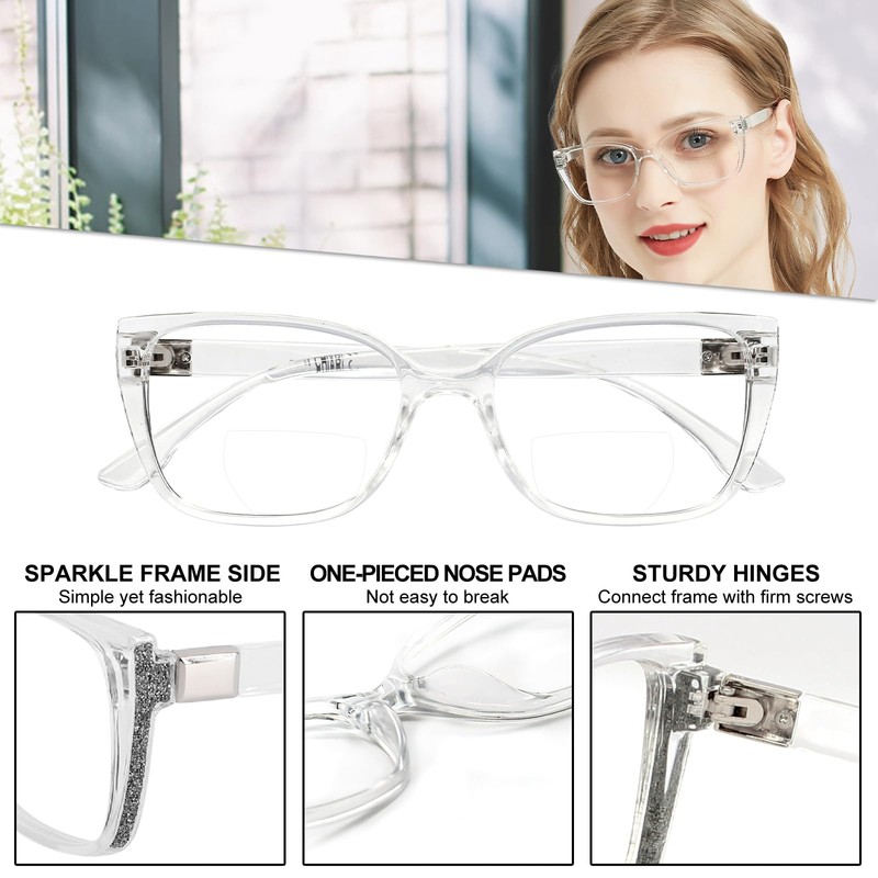 WEMOOTANTS Bifocal Reading Glasses Women's Large Clear Bifocals Readers Glass