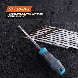 Tilswall Screwdriver Set, 18-in-1 Screwdriver Set Including 3 x Slotted, 4 x Phillips, 3 x Hexagon, 5 x Torx Bits etc., Magnetic Bit Set with Storage Bag and Lanyard