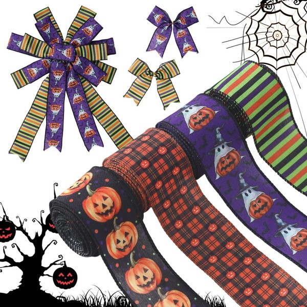 ZAWE 4 Rolls Halloween Ribbon 2" 20 Yards Stripes Evil
