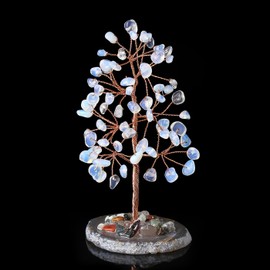 XIANNVXI Healing Crystal Opal Tree,Opal Crystal Gifts for Women Men,Tumbled Gemstones Tree with Agate Slice Base,Lucky Money Tree Reiki Gift Spiritual Gift