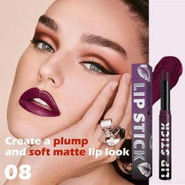 IATMOMOD Plum Purple Matte Lipstick for Women, Long Lasting Waterproof Transfer-Proof Vegan Lip Bar, 24H Moisturizing Smudge-Proof All-Day Lip Color for Daily & Party A08#