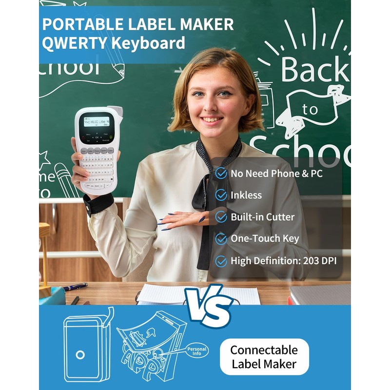 Vixic Label Maker, H1100 Label Maker Machine with-Tape, Portable Label