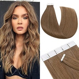 14inch Tape in Hair Extensions 100% Real Human Hair Extension 10pcs Straight Remy Hair Seamless #06 Light Brown