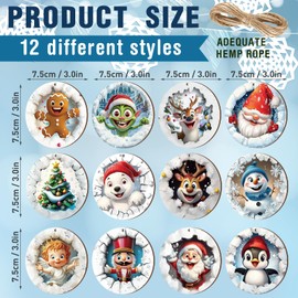 Suzile 36 Pcs Christmas Wooden Ornaments Christmas 3D Break Through Ornament Xmas Cute Animal Decorations for Tree Wreaths Xmas Hanging Wood Cutouts Decor for Home Winter Party