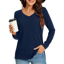 TAOHUADAO - Blusa de Trabajo de Gasa con Cuello en V y Manga 3/4 para Mujer, V/Azul Marino, X-Large