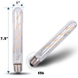DC 12V Low Voltage E26 Medium Base T30 Glass Tube Lamp 7.2" Tubular LED Filament Light Bulb Vintage Retro JDD Antique Nostalgic Classic Edison Home Accent Interior Lighting - 2700K Warm White, 4 Watt