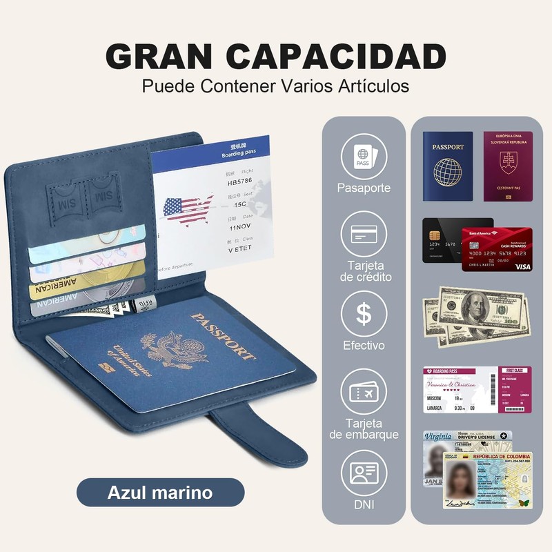 Porta Pasaporte con Bloqueo RFID, Porta Pasaporte y Visa Impermeable,