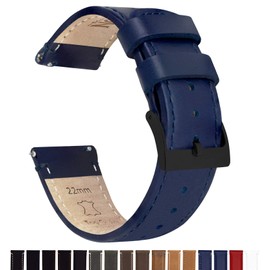 BARTON WATCH BANDS 16mm Navy Blue Quick Release Leather Black Buckle Watch Band Strap