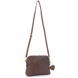 Gigi - Women's Small Leather Cross Body Bag - Shoulder Bag With Long Adjustable Strap - With Heart Keyring Charm - OTHELLO 10190 - Brown