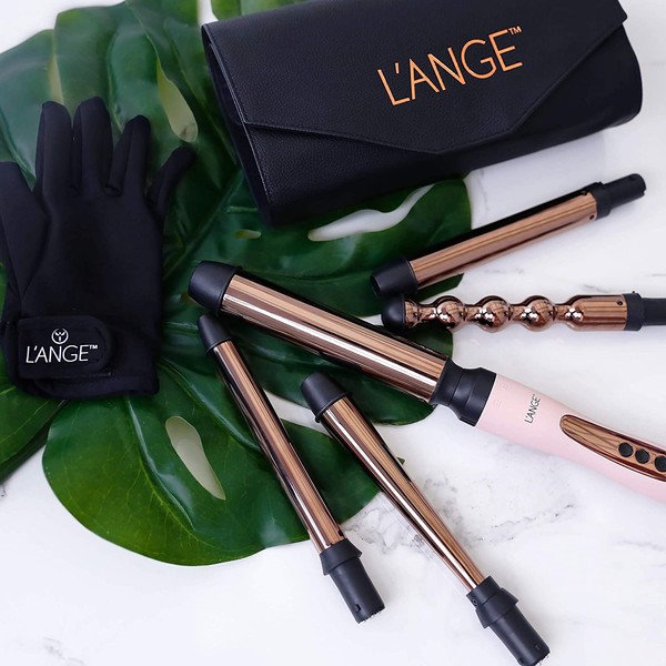 L’Ange Hair Le Cinq 5 in 1 Curling Wand Set - Comes with 19mm, 25mm, 32mm, 19-25mm and Bubble Titanium Barrels - Professional Curling Iron Set - Interchangeable Curling Wand Set