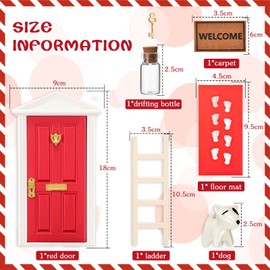 Christmas Elf Wooden Miniature Red Magical Elf Tooth Fairy Door Kit with Accessories Mini Red Fairy Door Tiny Wooden Festive Set for Tale Room Decoration DIY Activities 18.5cm 7 Inch