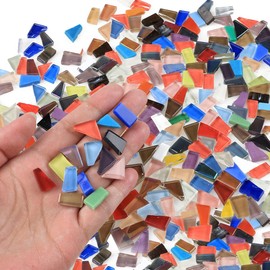 Yazikisa 1.1 lb Iridescent Glass Mosaic Tiles for Crafts Bulk Irregular Tiny Tile Mixed Shapes Crystal Broken Pieces Stained Adult Handmade DIY Projects Creative Art Decor