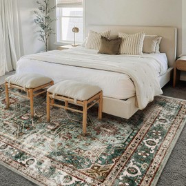 CHAMPLANT 2'x3' Washable Area Rug Door Mat Vintage Rug Doormat Indoor Entrance Traditional Thin Rug Floral Print Non Slip Carpet for Kitchen Bathroom Bedroom Living Room