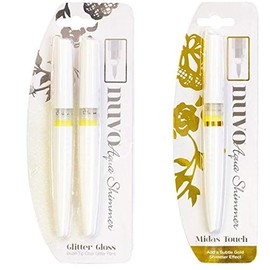 Tonic Studios Nuvo Aqua Flow Shimmer Brush Tip Pen Bundle - Glitter Gloss and Midas Touch - 2 Items